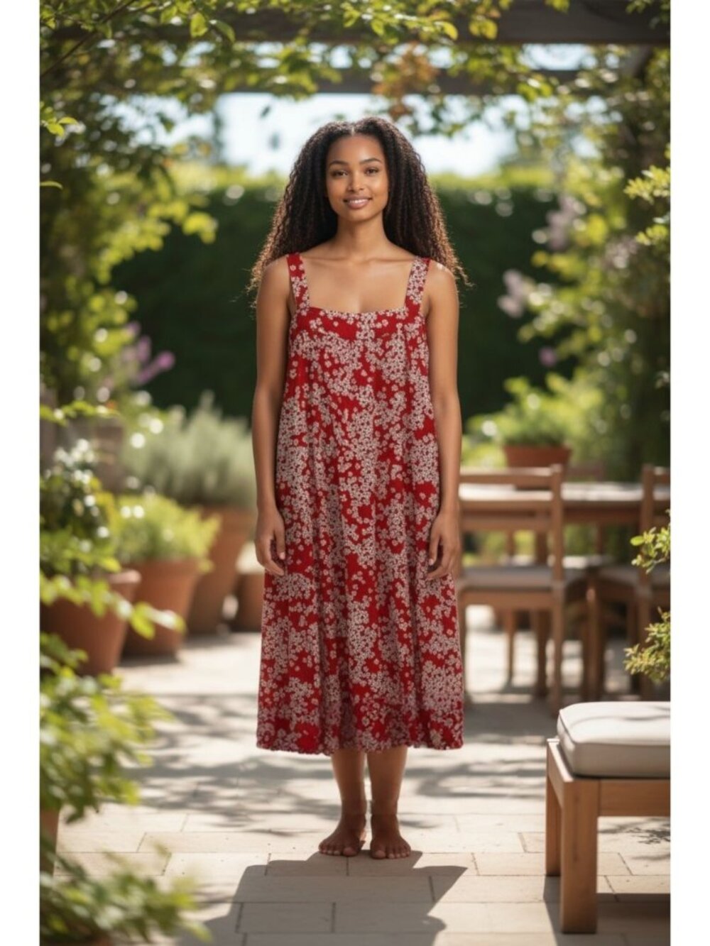Red Floral Sleeveless Midi Dress By Socialite Size L Lightweight Summer Style
